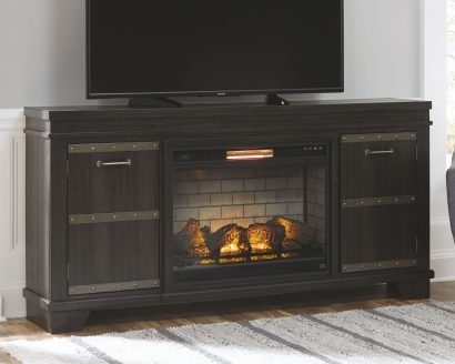 Roddinton Dark Brown XL TV Stand with LG Fireplace Insert Infrared